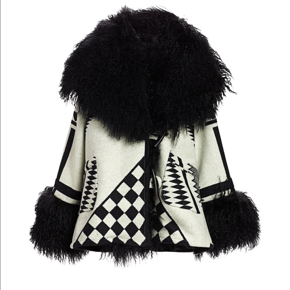 Lindsey Thornburg Shearling-Trim Printed Cloak